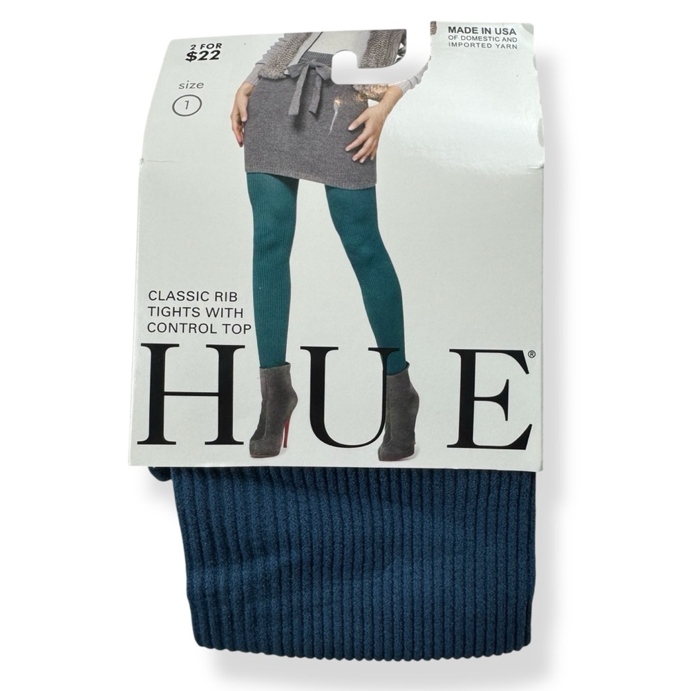 Hue Classic Rib Tights Womens‎ Size 1 Poseidon Blue